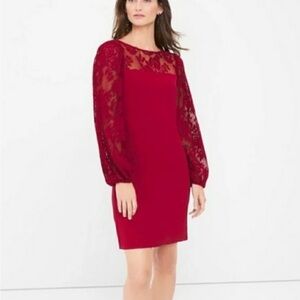 White House Black Market Pleated Lace Puff Sleeve Shift Dress
